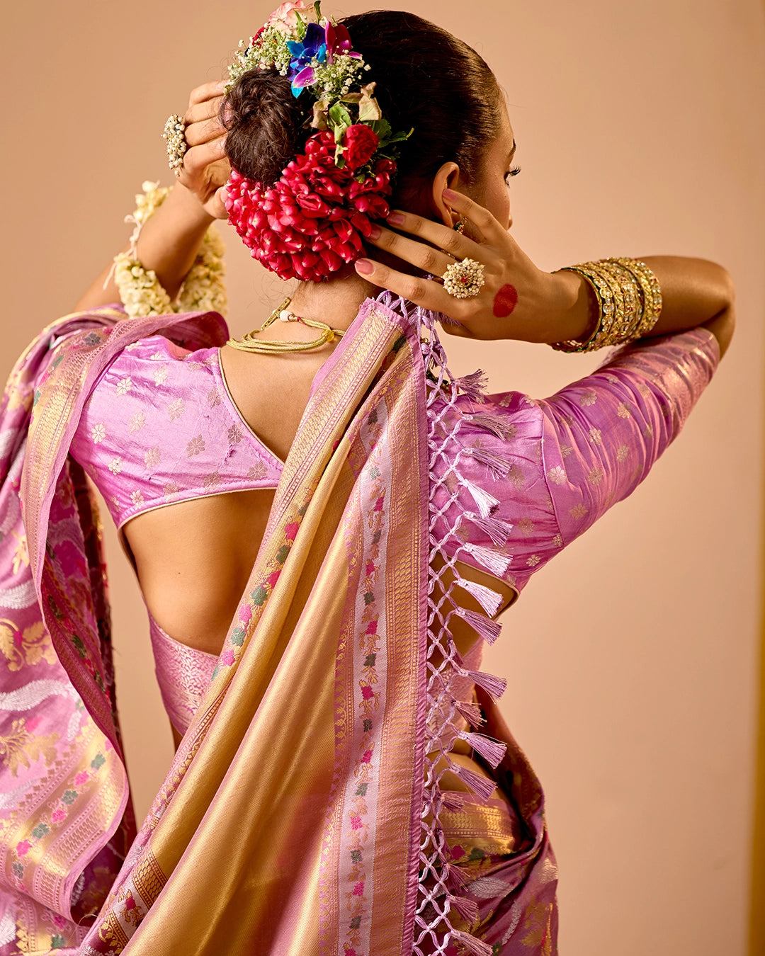 Lilac Banarasi Saree with Grand Floral Sona Roopa Zari Weave