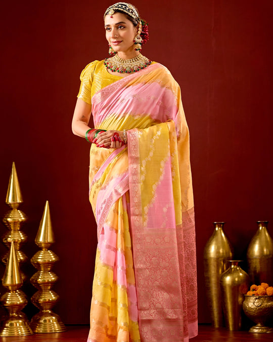 Blush Rangkat Banarasi Saree with Delicate Weaving Hues
