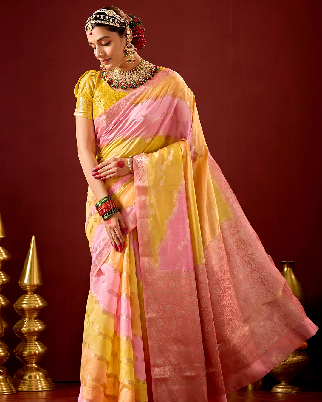 Blush Rangkat Banarasi Saree with Delicate Weaving Hues