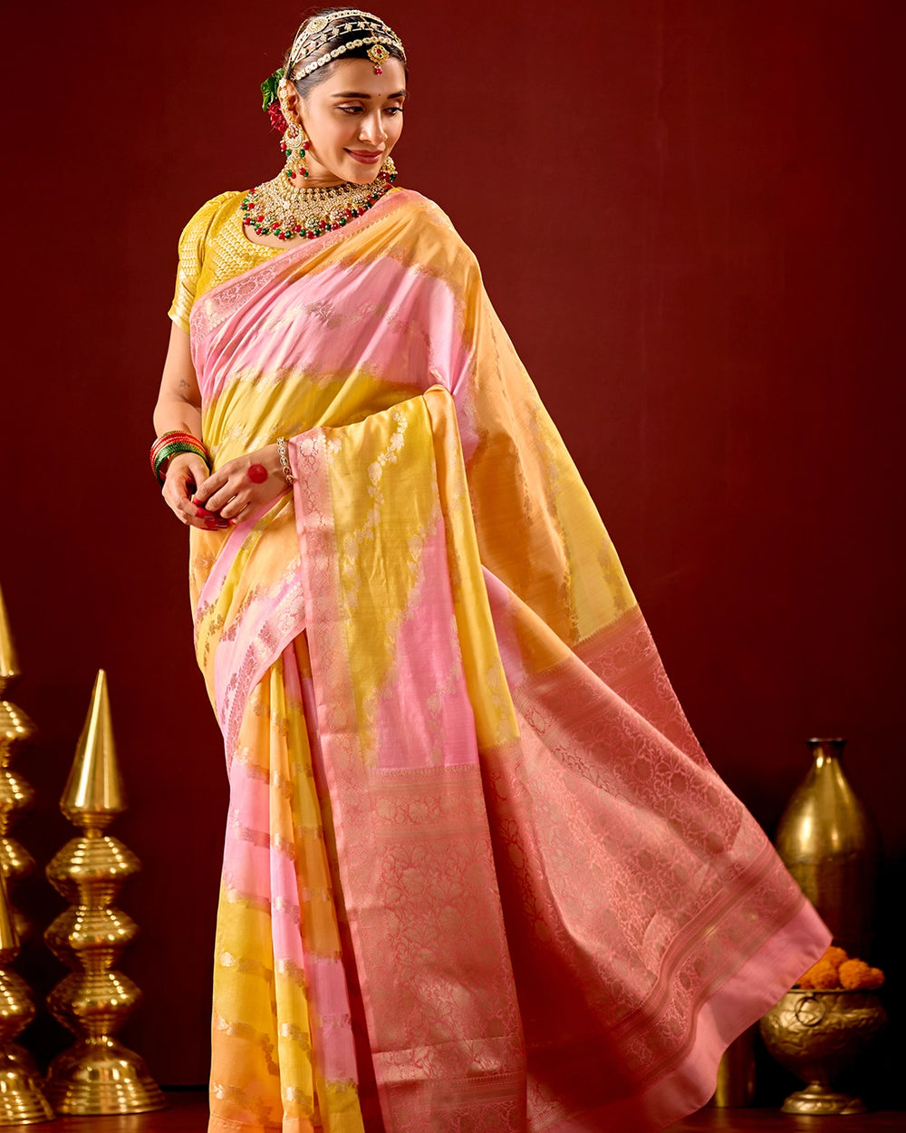 Blush Rangkat Banarasi Saree with Delicate Weaving Hues