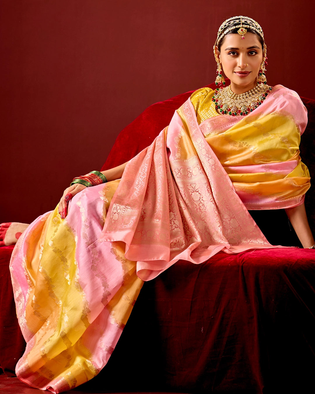 Blush Rangkat Banarasi Saree with Delicate Weaving Hues