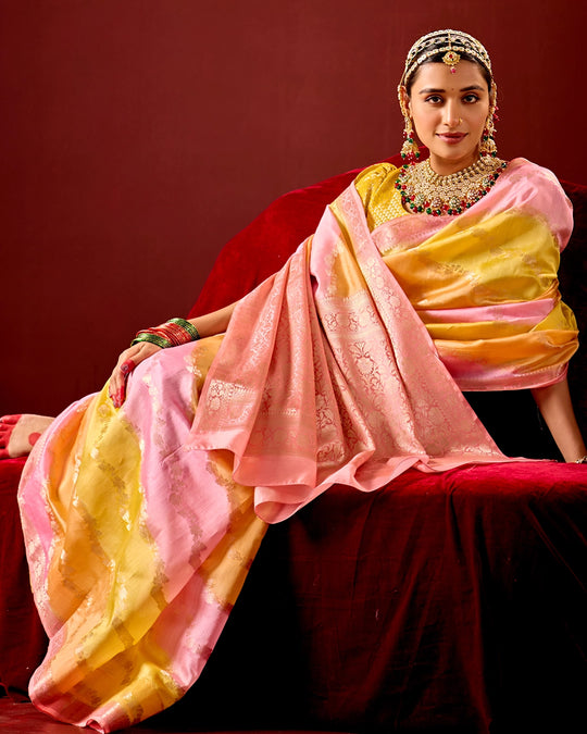 Blush Rangkat Banarasi Saree with Delicate Weaving Hues