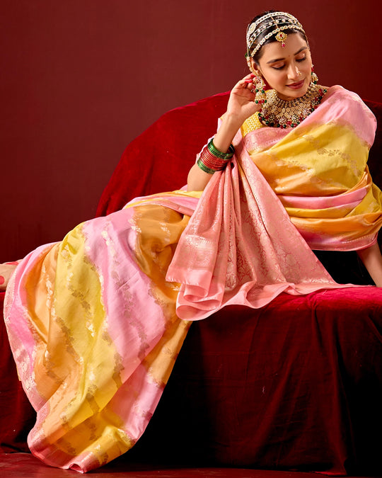 Blush Rangkat Banarasi Saree with Delicate Weaving Hues