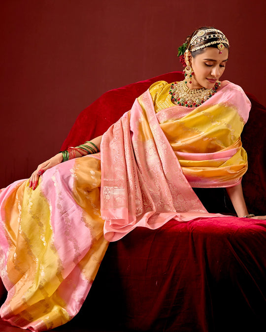 Blush Rangkat Banarasi Saree with Delicate Weaving Hues