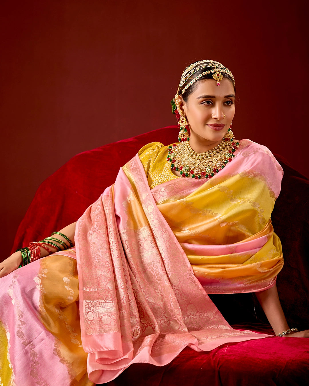 Blush Rangkat Banarasi Saree with Delicate Weaving Hues