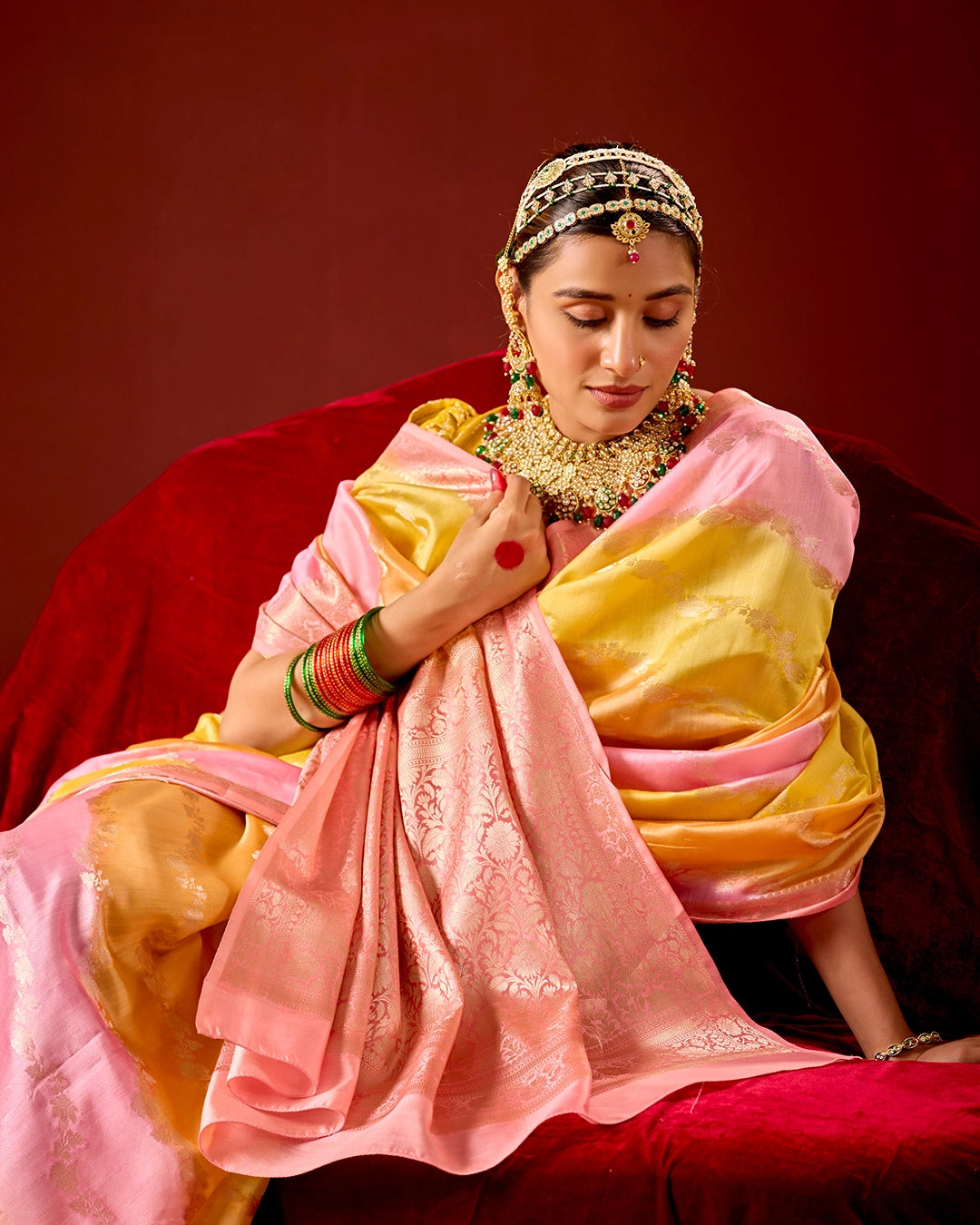 Blush Rangkat Banarasi Saree with Delicate Weaving Hues