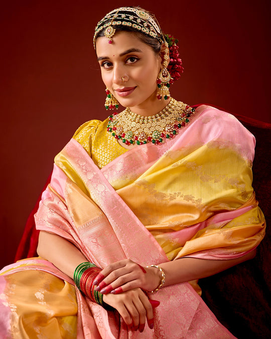 Blush Rangkat Banarasi Saree with Delicate Weaving Hues