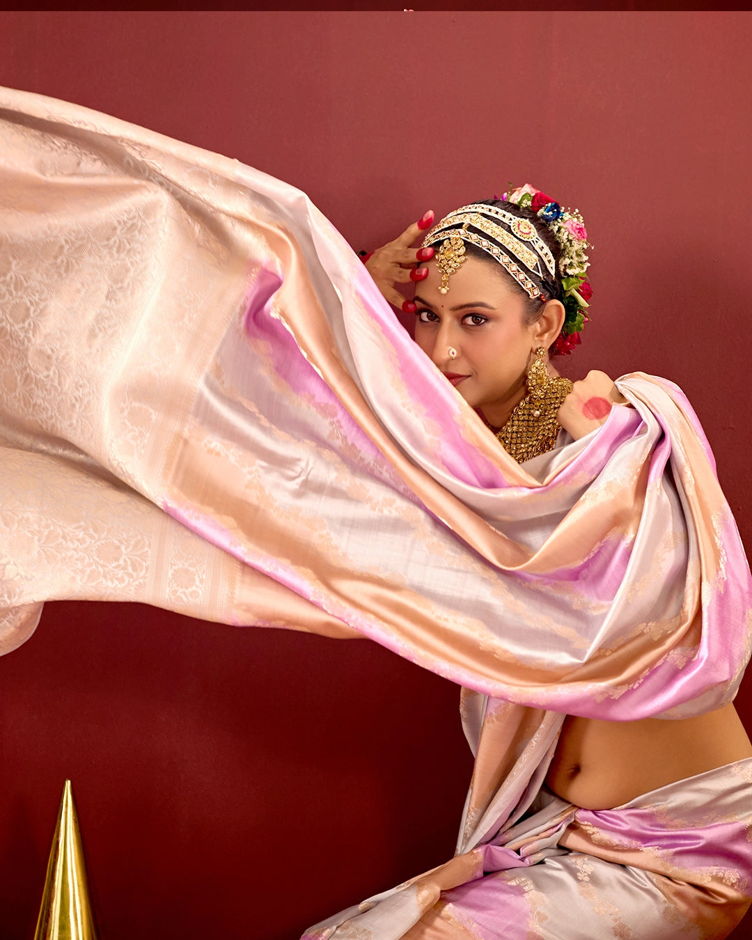Pastel Rangkat Banarasi Saree with Stripes Heritage Weaves