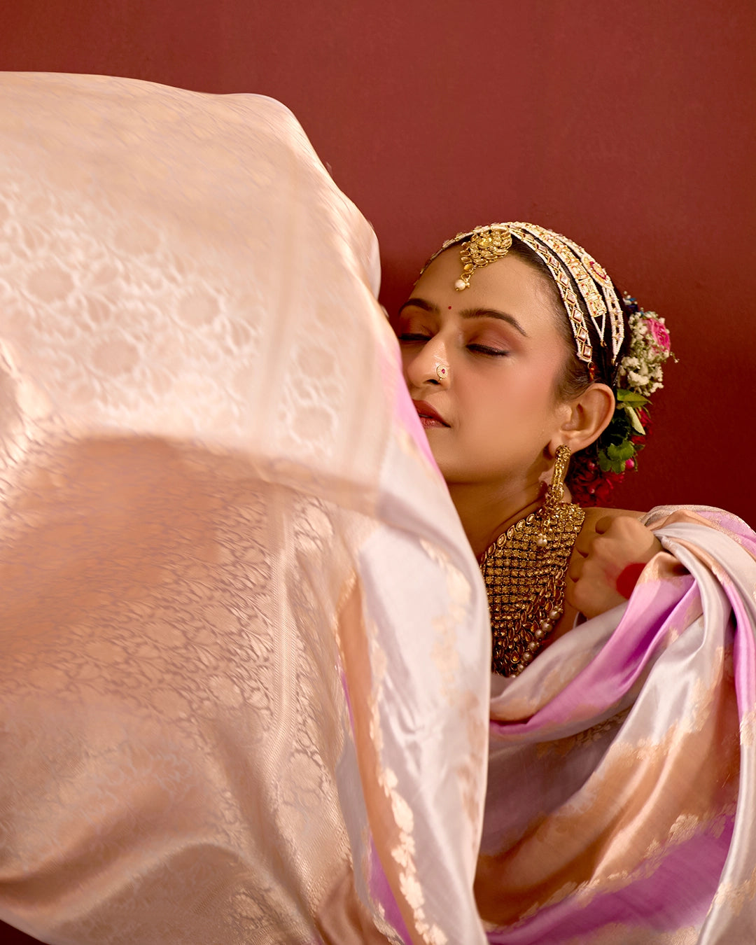 Pastel Rangkat Banarasi Saree with Stripes Heritage Weaves