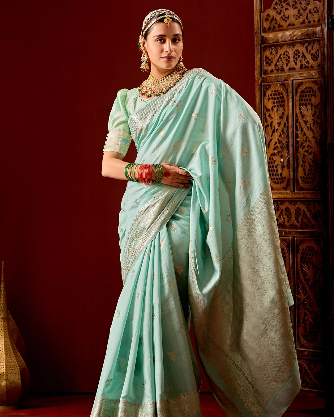 Aqua Banarasi Saree with Subtle Meenakari Weaves