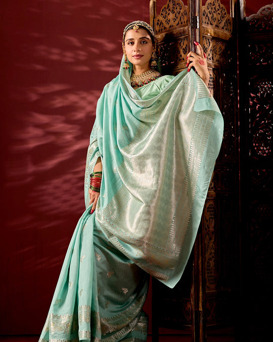 Aqua Banarasi Saree with Subtle Meenakari Weaves