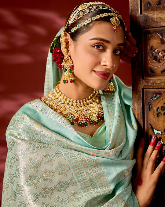 Aqua Banarasi Saree with Subtle Meenakari Weaves