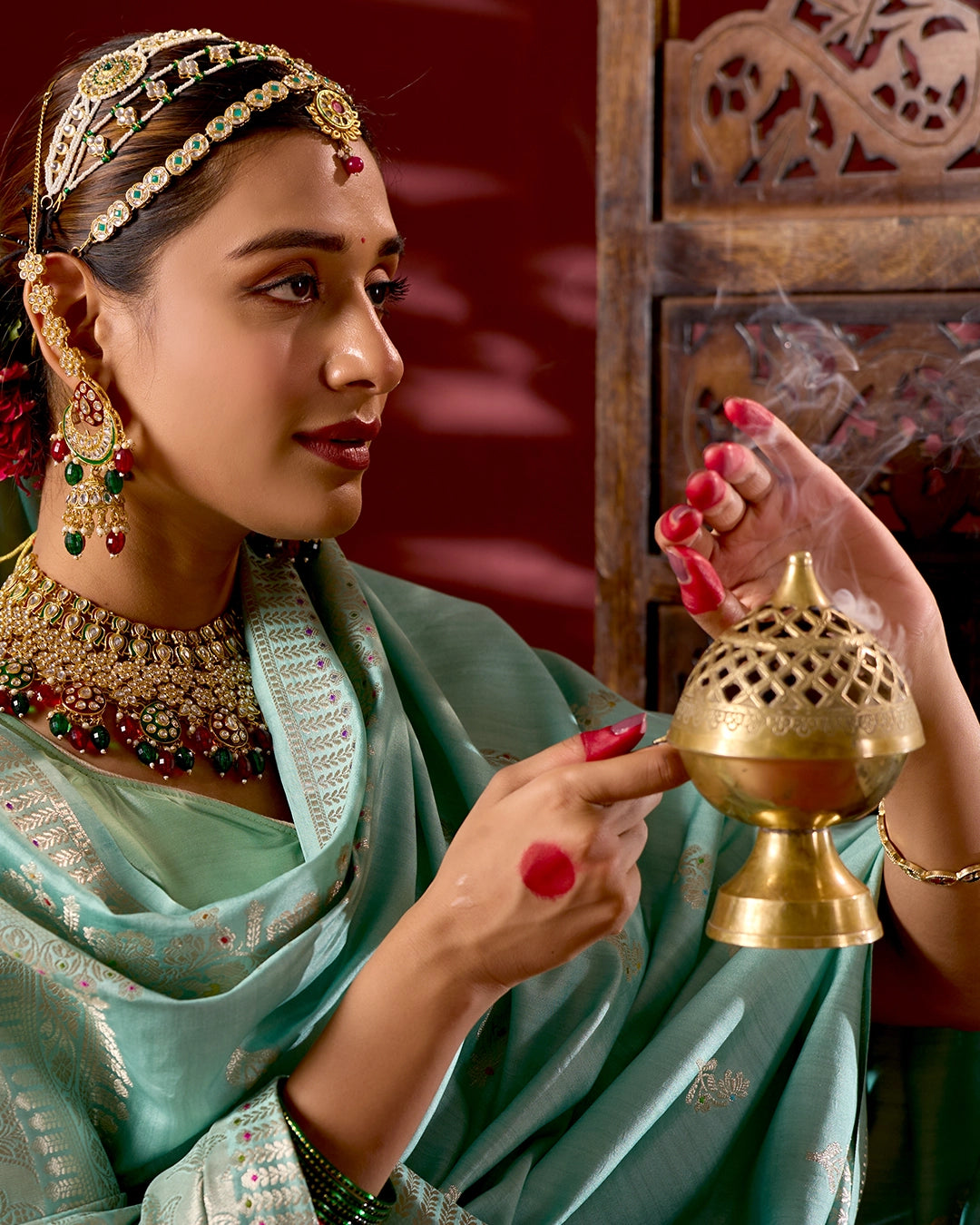 Aqua Banarasi Saree with Subtle Meenakari Weaves
