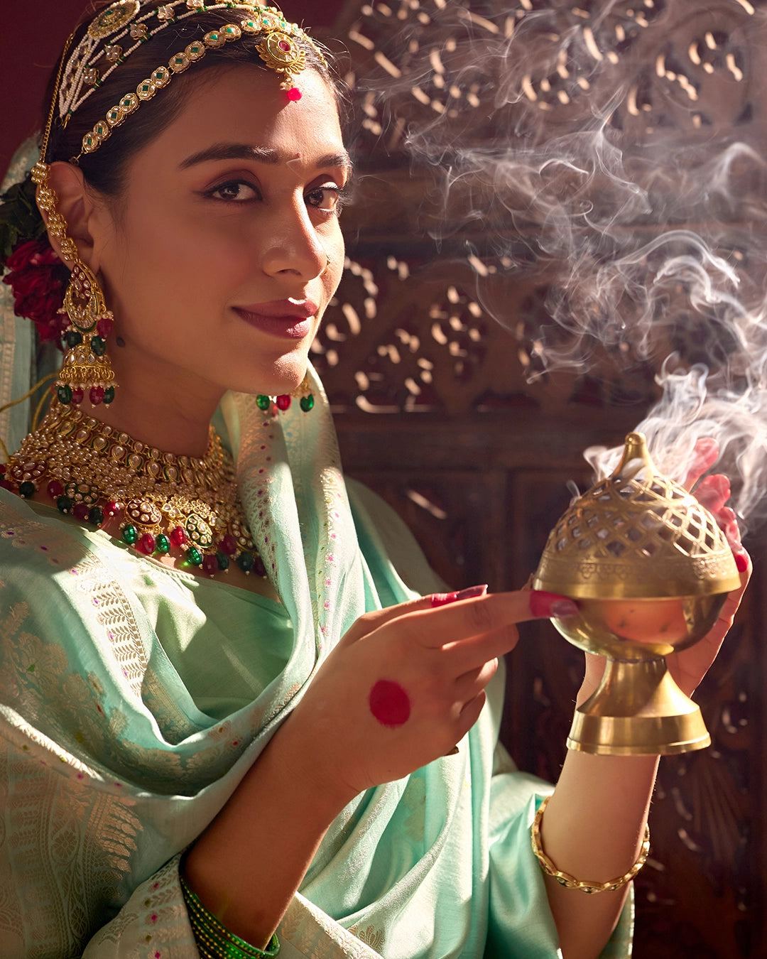 Aqua Banarasi Saree with Subtle Meenakari Weaves