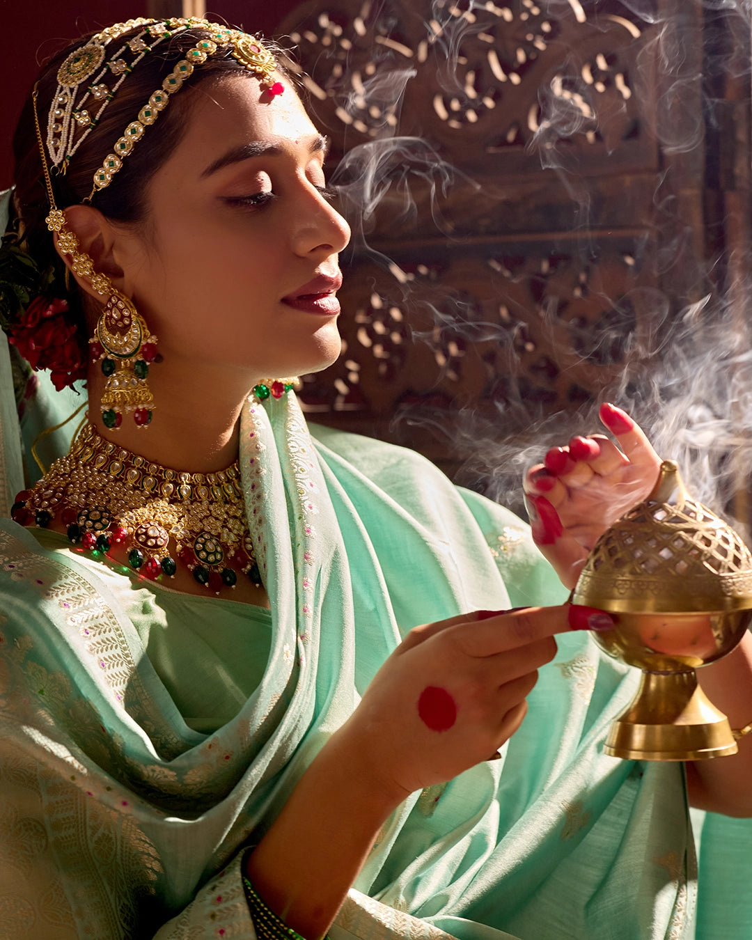 Aqua Banarasi Saree with Subtle Meenakari Weaves