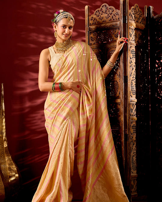 Rangkat Pure Tissue Muga Crush Saree with Water Zari Striped Weaving
