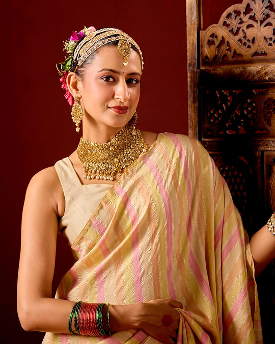 Rangkat Pure Tissue Muga Crush Saree with Water Zari Striped Weaving