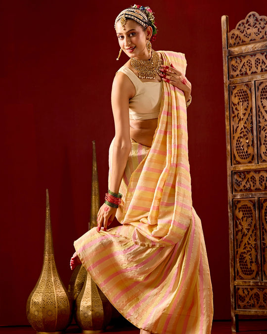 Rangkat Pure Tissue Muga Crush Saree with Water Zari Striped Weaving