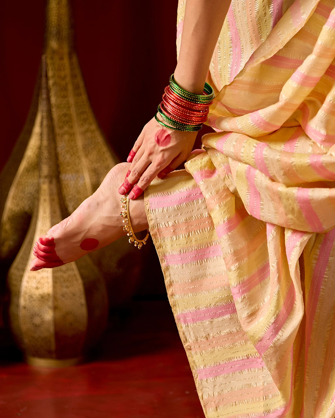 Rangkat Pure Tissue Muga Crush Saree with Water Zari Striped Weaving