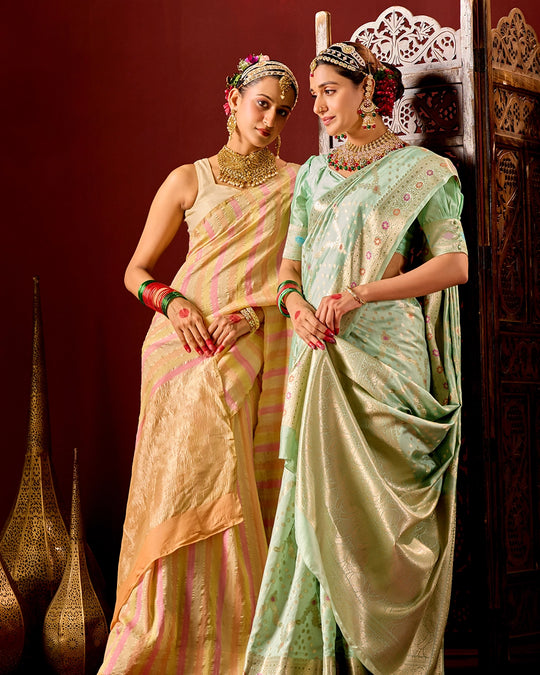Rangkat Pure Tissue Muga Crush Saree with Water Zari Striped Weaving