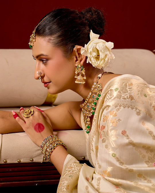 Ivory Banarasi Saree with Intricate Meenakari Jaal