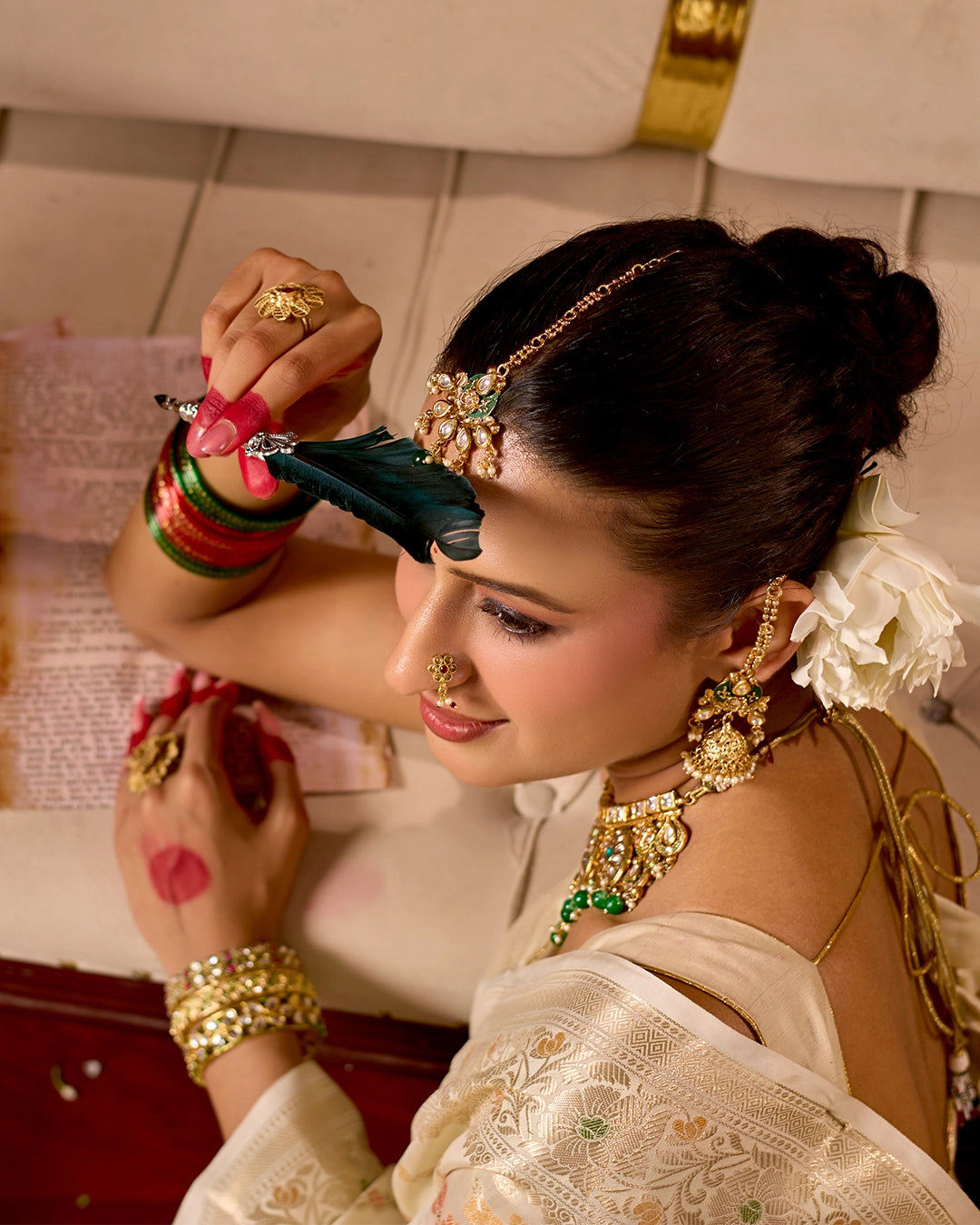 Ivory Banarasi Saree with Intricate Meenakari Jaal