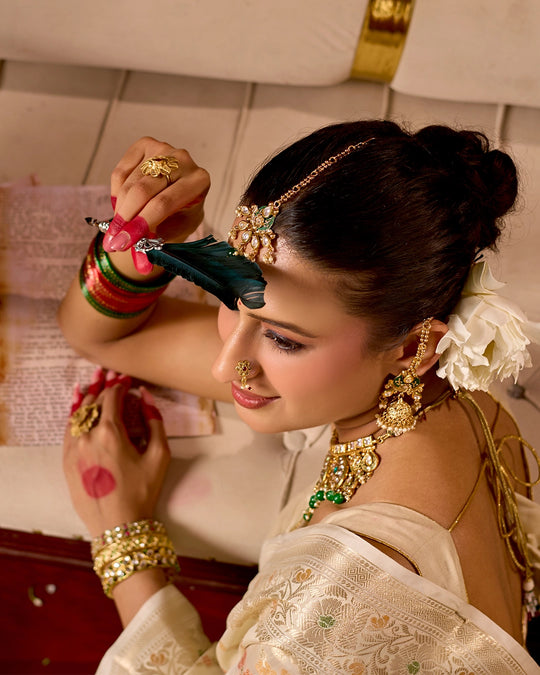 Ivory Banarasi Saree with Intricate Meenakari Jaal