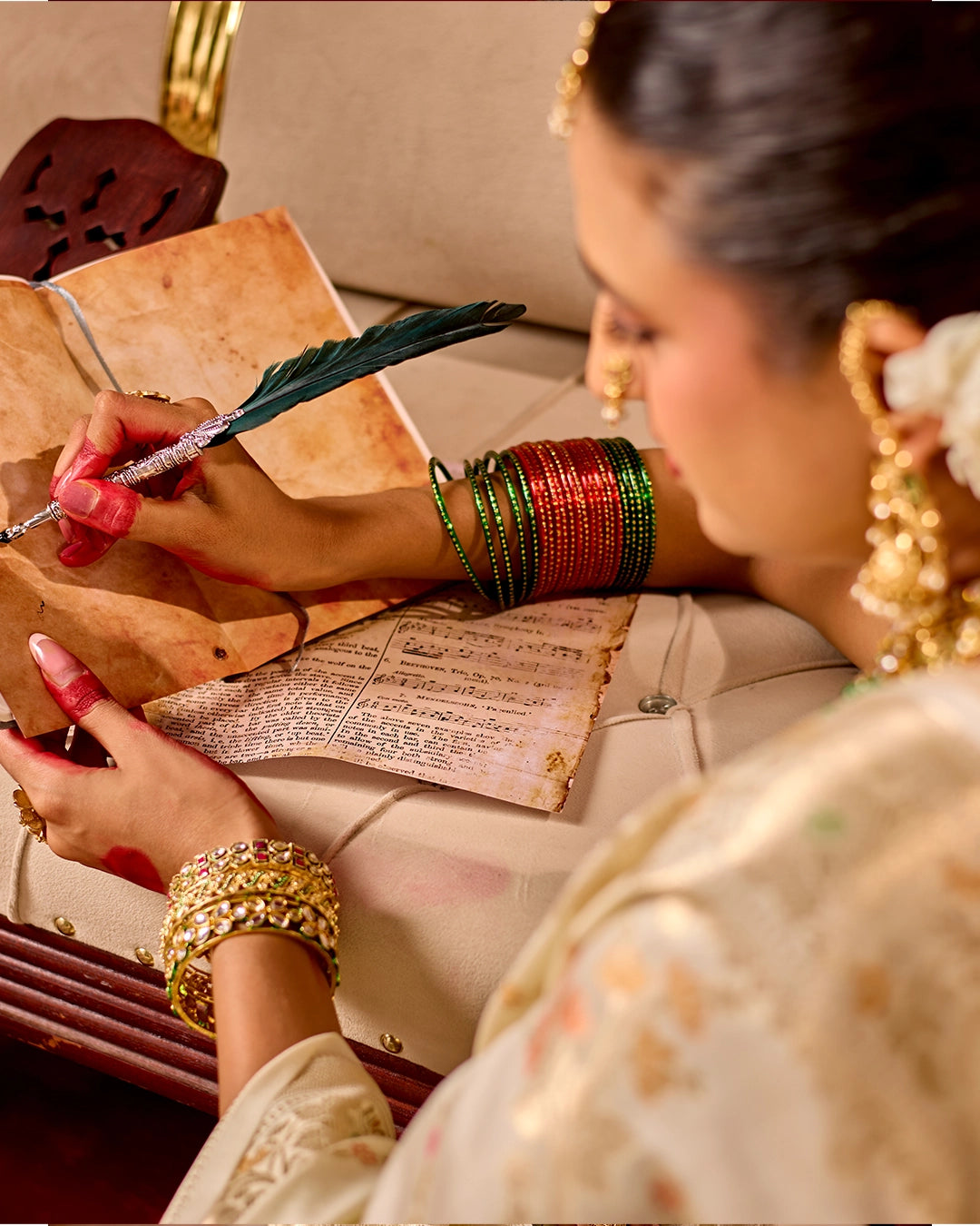 Ivory Banarasi Saree with Intricate Meenakari Jaal