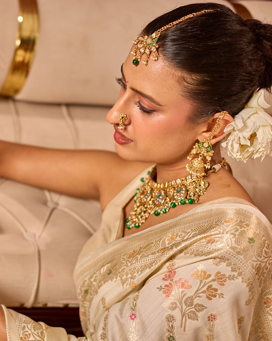 Ivory Banarasi Saree with Intricate Meenakari Jaal