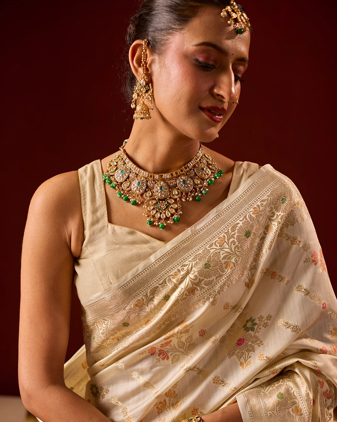 Ivory Banarasi Saree with Intricate Meenakari Jaal