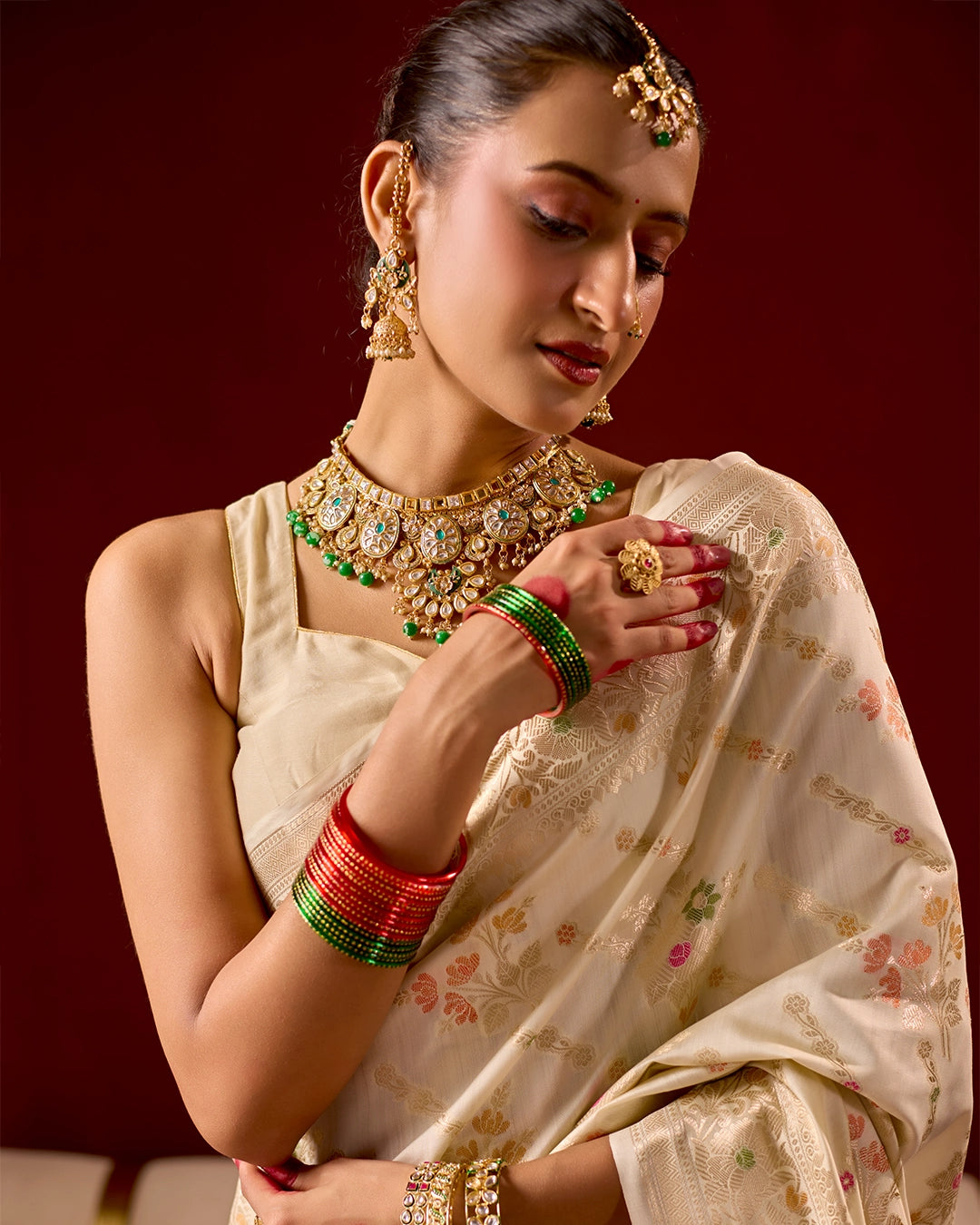 Ivory Banarasi Saree with Intricate Meenakari Jaal