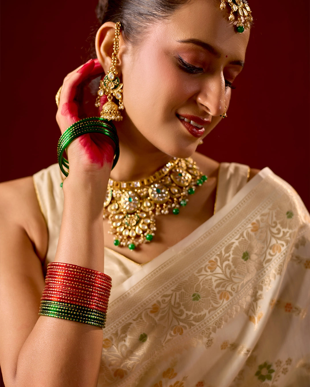 Ivory Banarasi Saree with Intricate Meenakari Jaal