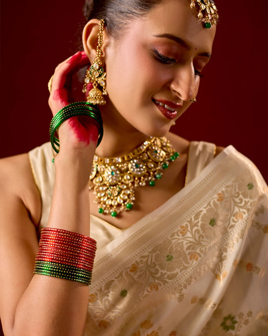 Ivory Banarasi Saree with Intricate Meenakari Jaal