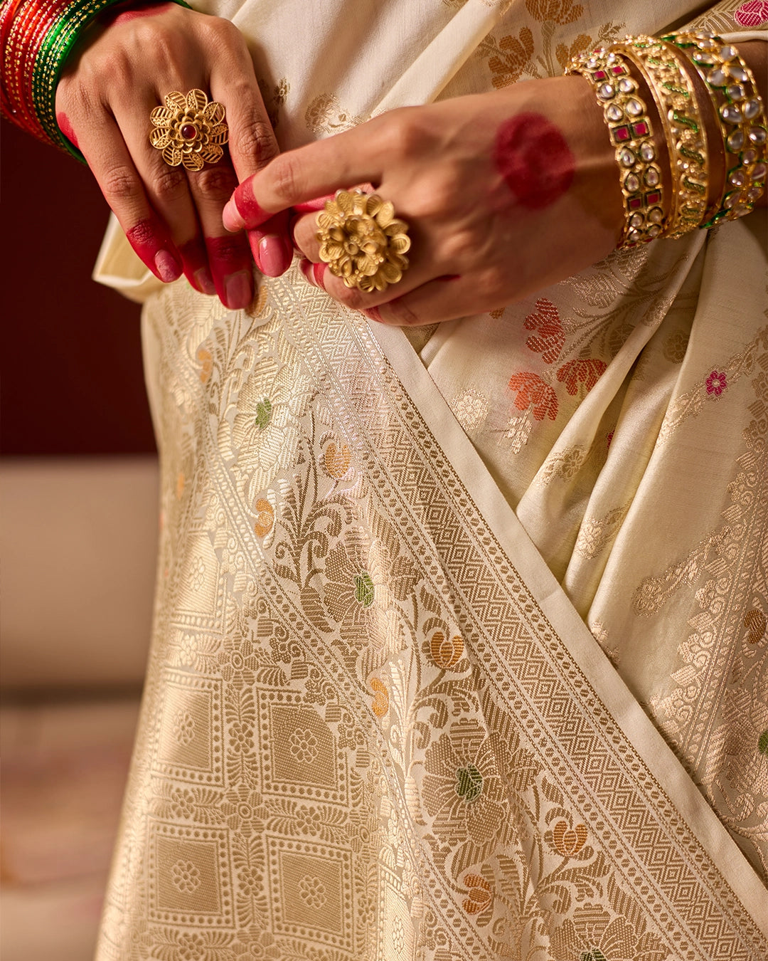 Ivory Banarasi Saree with Intricate Meenakari Jaal