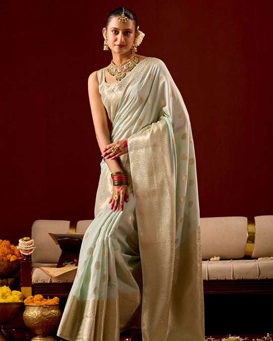 Pastel Green Banarasi Saree with Elegant Butidar Weaves