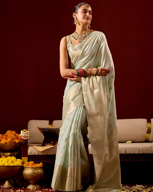 Pastel Green Banarasi Saree with Elegant Butidar Weaves