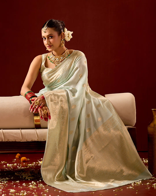 Pastel Green Banarasi Saree with Elegant Butidar Weaves