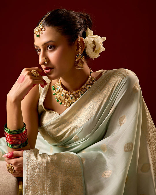 Pastel Green Banarasi Saree with Elegant Butidar Weaves