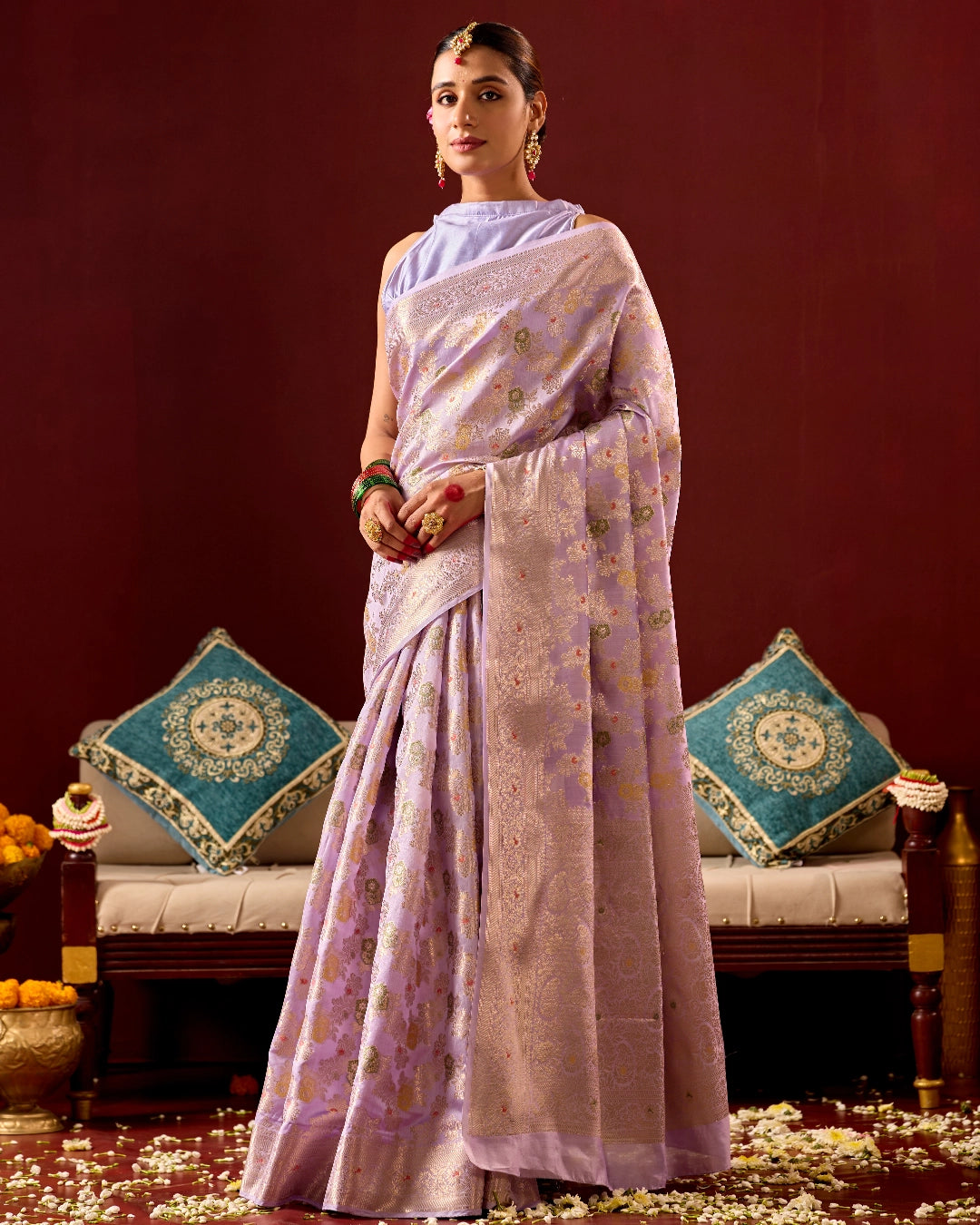 Lavender Banarasi Saree with Meenakari Floral Weaves
