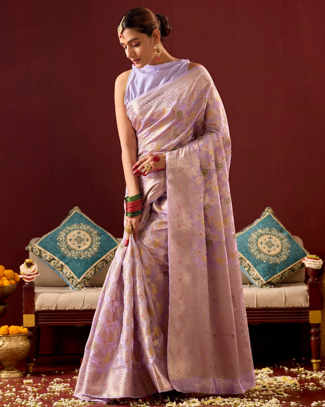 Lavender Banarasi Saree with Meenakari Floral Weaves