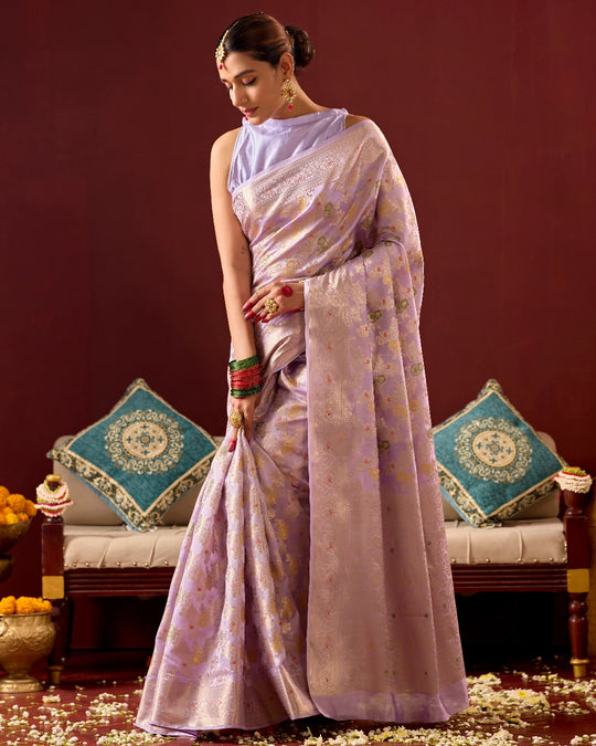 Lavender Banarasi Saree with Meenakari Floral Weaves