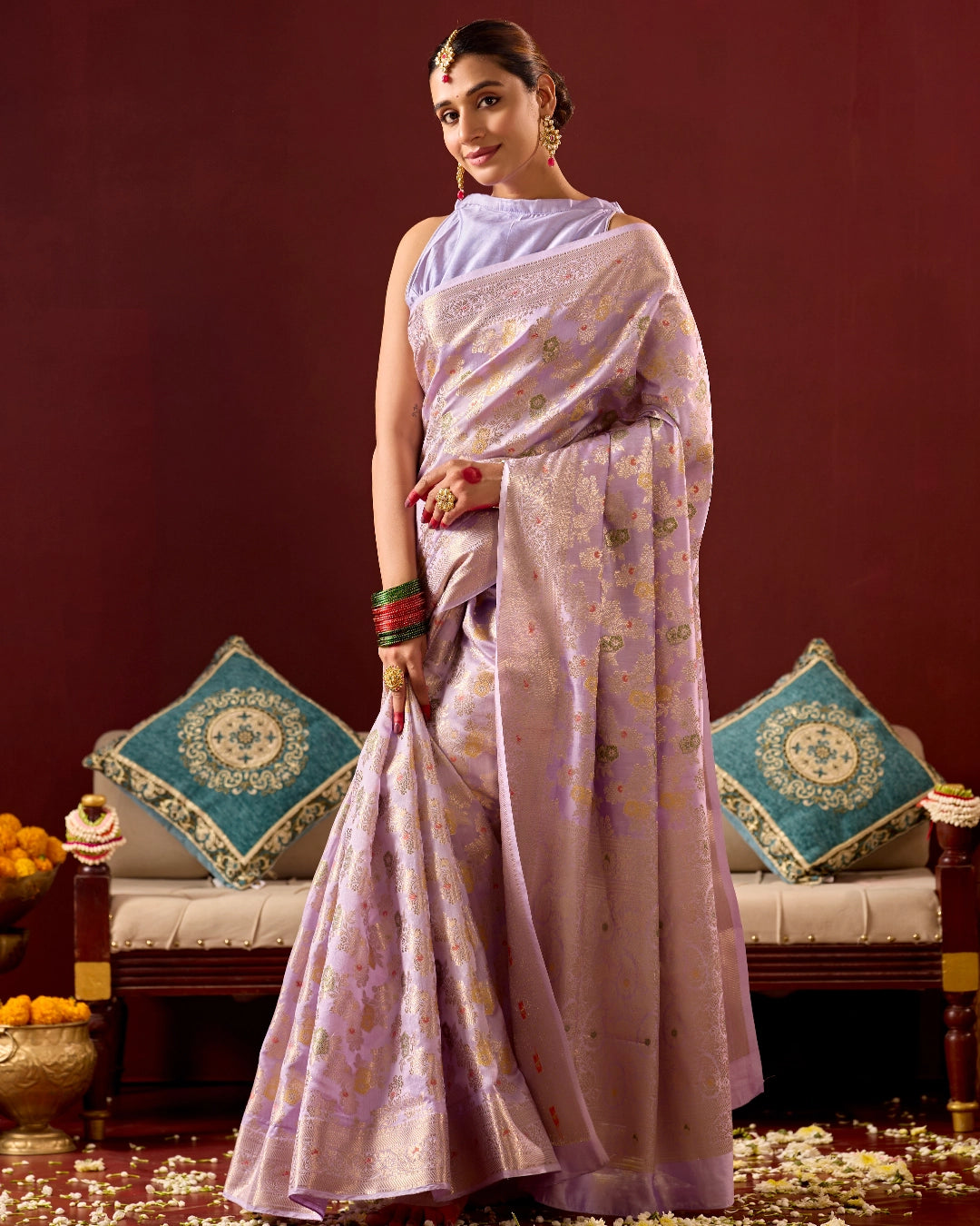 Lavender Banarasi Saree with Meenakari Floral Weaves