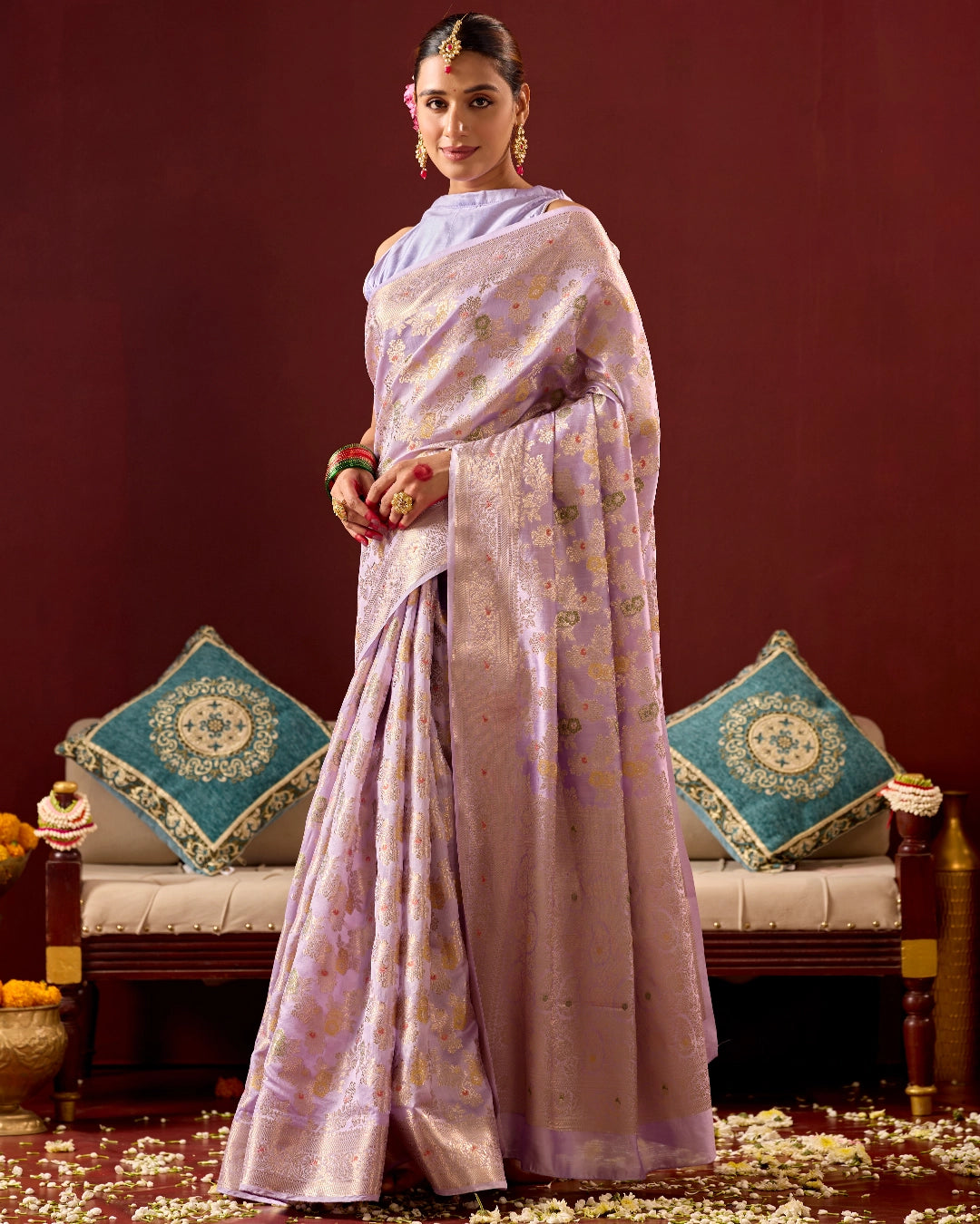 Lavender Banarasi Saree with Meenakari Floral Weaves