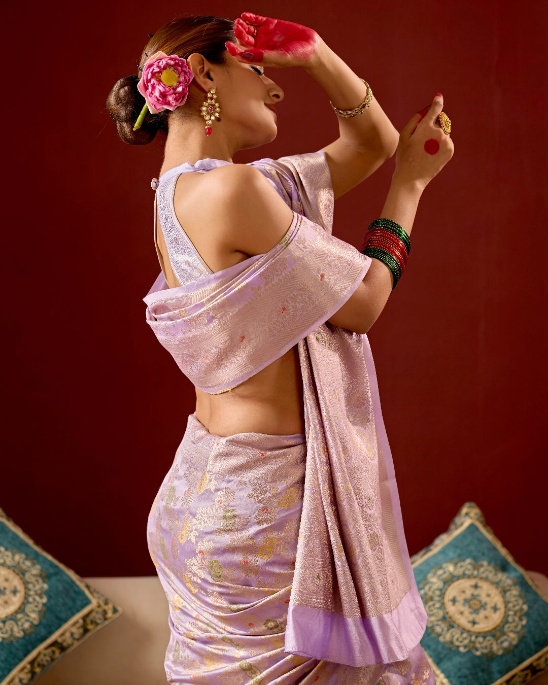 Lavender Banarasi Saree with Meenakari Floral Weaves