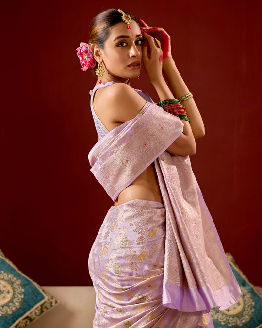 Lavender Banarasi Saree with Meenakari Floral Weaves