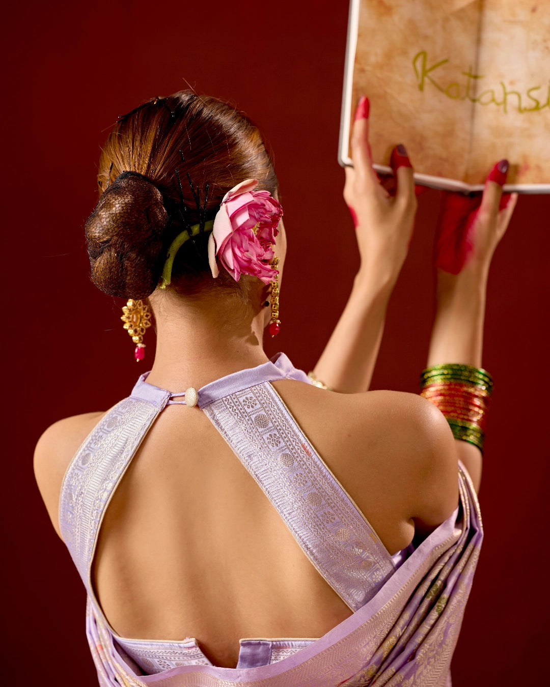 Lavender Banarasi Saree with Meenakari Floral Weaves