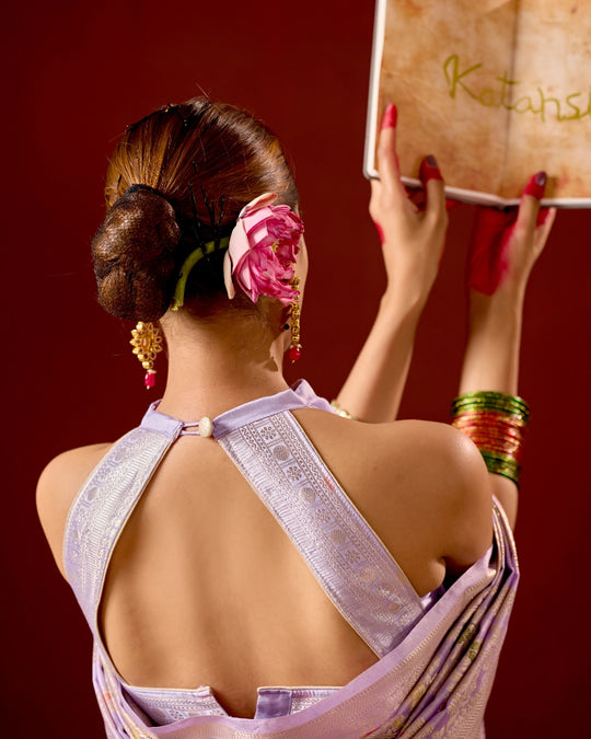 Lavender Banarasi Saree with Meenakari Floral Weaves