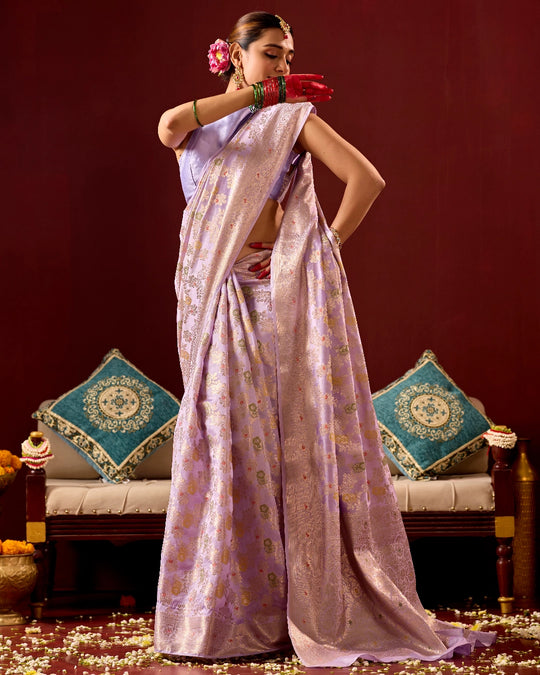 Lavender Banarasi Saree with Meenakari Floral Weaves