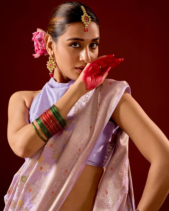 Lavender Banarasi Saree with Meenakari Floral Weaves