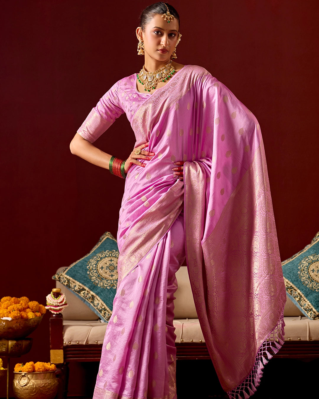 Orchid Banarasi Saree with Delicate Buti Weaves